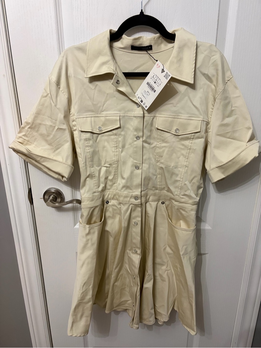 Zara Cream Short-Sleeve Utility Shirt Dress